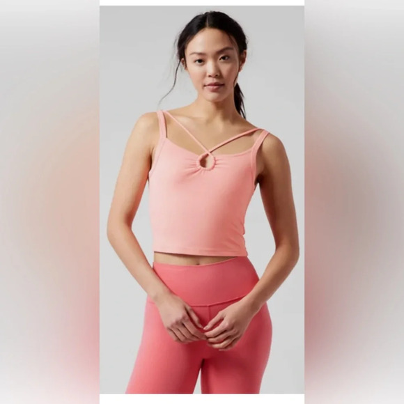 Athleta Shanti Keyhole Tank Top Womens XSmall Spring coral Crop - Picture 1 of 7